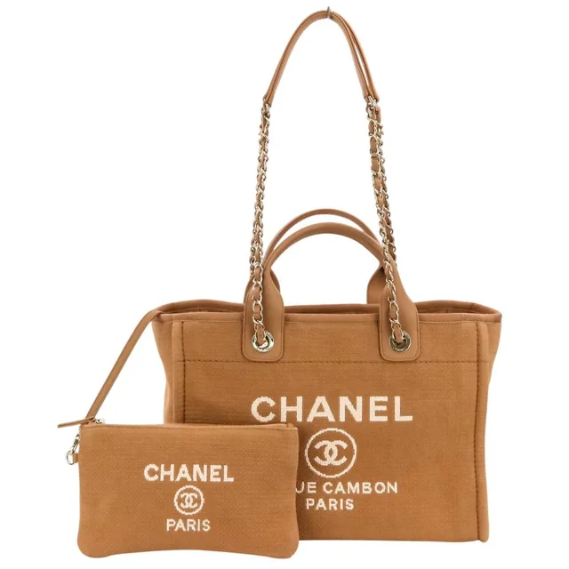 Chanel Deauville MM Tote Chain Shoulder Bag Pink Beige in Beige from The Reluxe