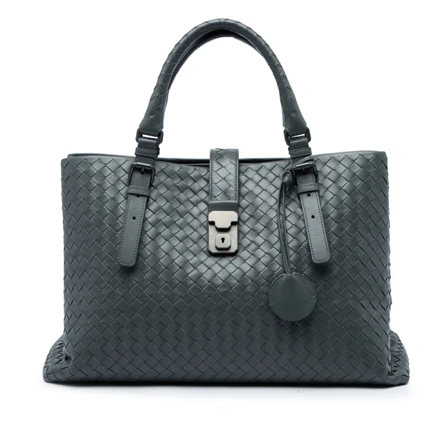 Gray Bottega Veneta Medium Nappa Intrecciato Roma Tote in Grey Nappa leather from Designer Revival