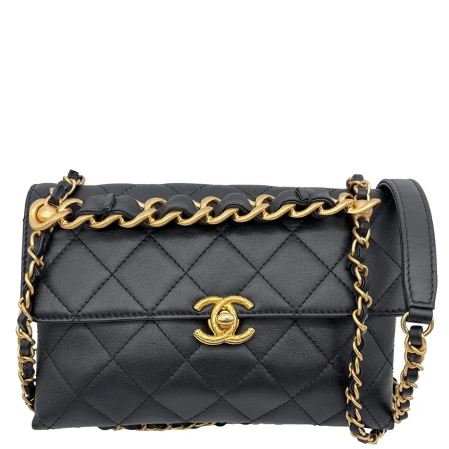 Chanel CC Top Handle Flap Chain Bar Quilted Calfskin Leather Shoulder Bag Black in Black Calfskin from Dallas Designer Handbags