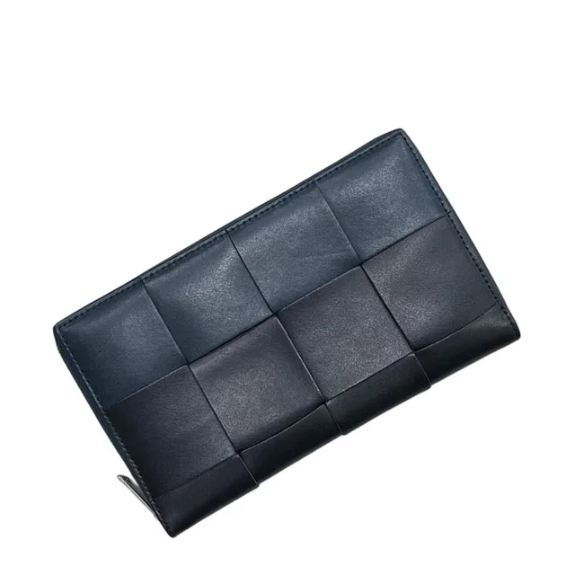 Bottega Veneta Zip Around Wallet Zip Navy Blue Cassette in Navy Leather from The Reluxe