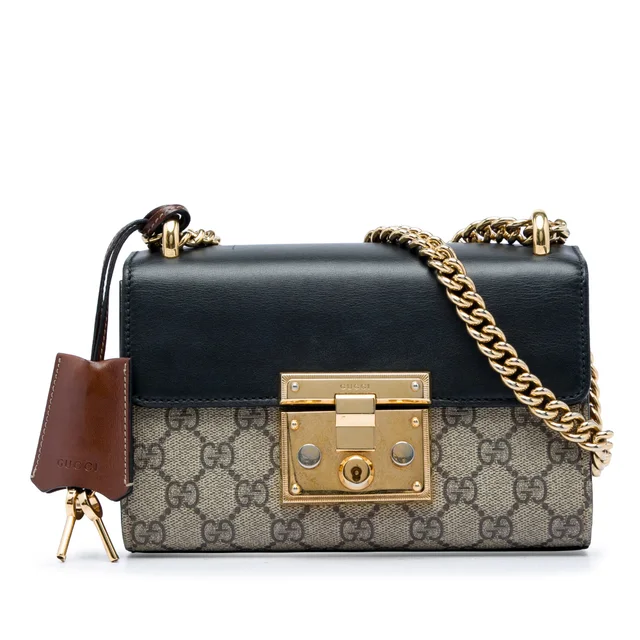 Beige Gucci Small GG Supreme Padlock Crossbody in Beige Coated canvas from Designer Revival