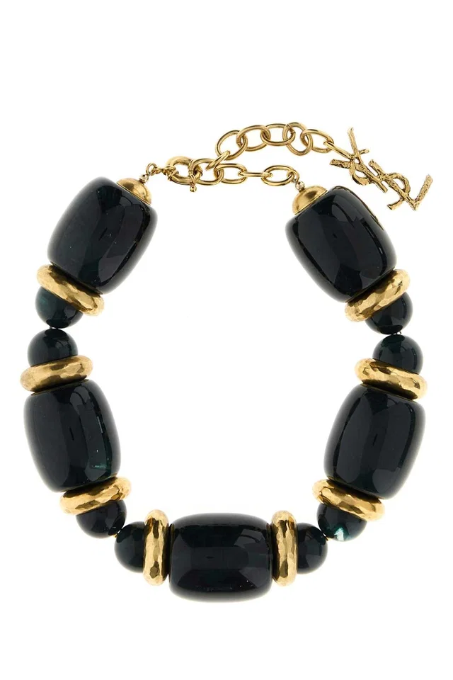 Saint Laurent Collier Court Tonneau Necklace — Black Necklaces in Black Resin from HEWI