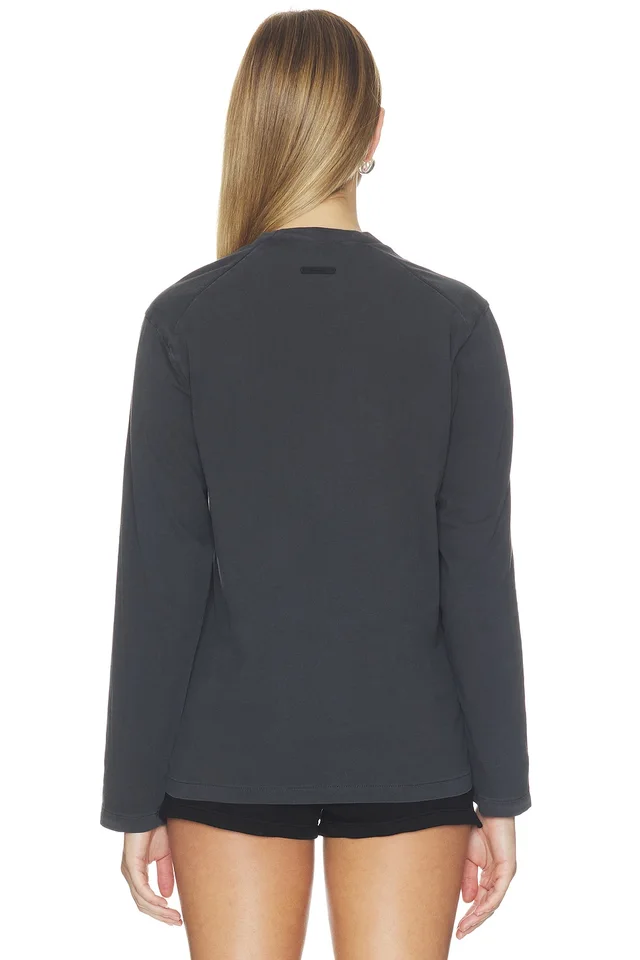 Fear of God ESSENTIALS Campus Classic Long Sleeve Tee in Faded Black, photo 3 of 5 from REVOLVE (Canada)