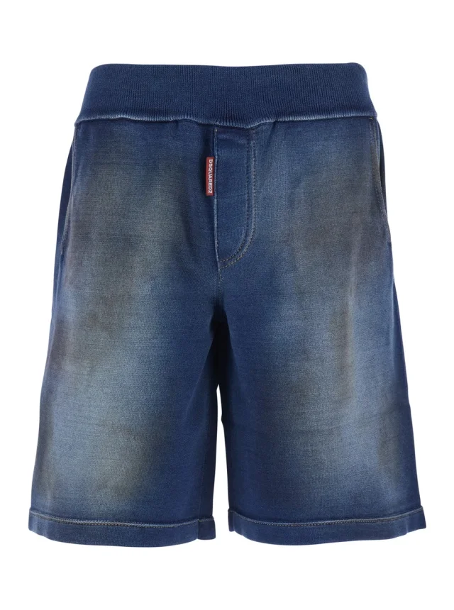 Dsquared2 Blue Shorts with Elastic Waist and Worn Effect in Cotton for Men in Blue 100% Cotton from Gaudenzi Boutique, photo 1 of 1