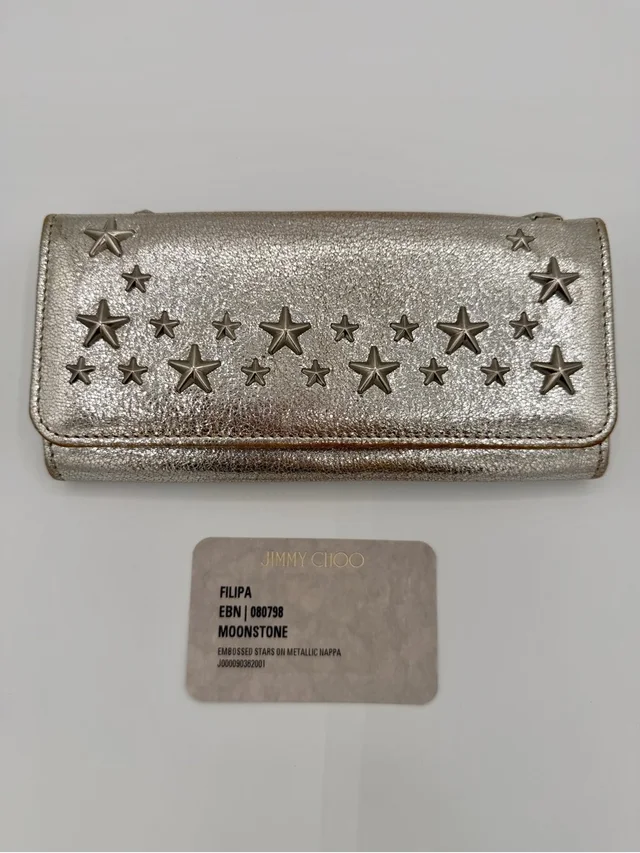 Jimmy Choo Moonstone Metallic Star-Embellished Wallet in silver|gray Leather from Poshmark