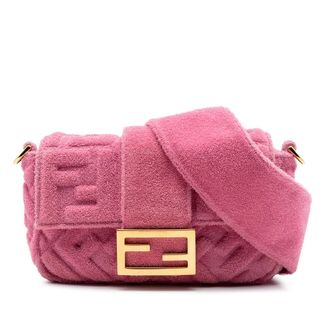 Pink Fendi Embossed Terry Cloth FF 1974 Convertible Belt Baguette Satchel in Pink from Designer Revival