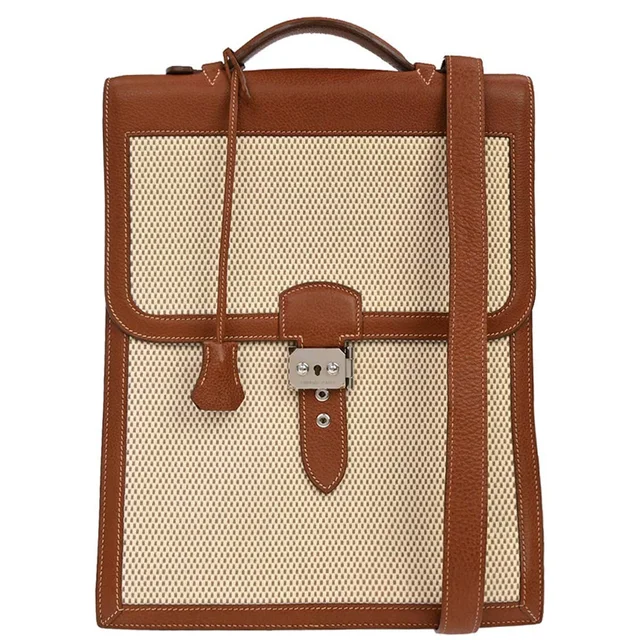 Hermès Beige Brown Toile GM Buffalo Sac a Depeches DPLG 2way Shoulder Handbag in Brown from AMORE Vintage Tokyo
