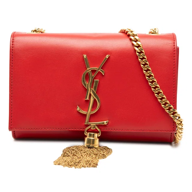 Red Saint Laurent Small Smooth Calfskin Monogram Kate Tassel Crossbody in Red Calfskin from Designer Revival