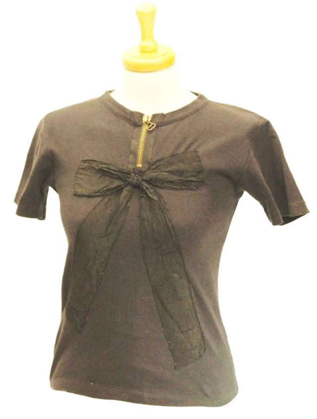 Lanvin Bow Front Short Sleeve Top Black Size: S in Black Cotton from Oxfam Online Shop