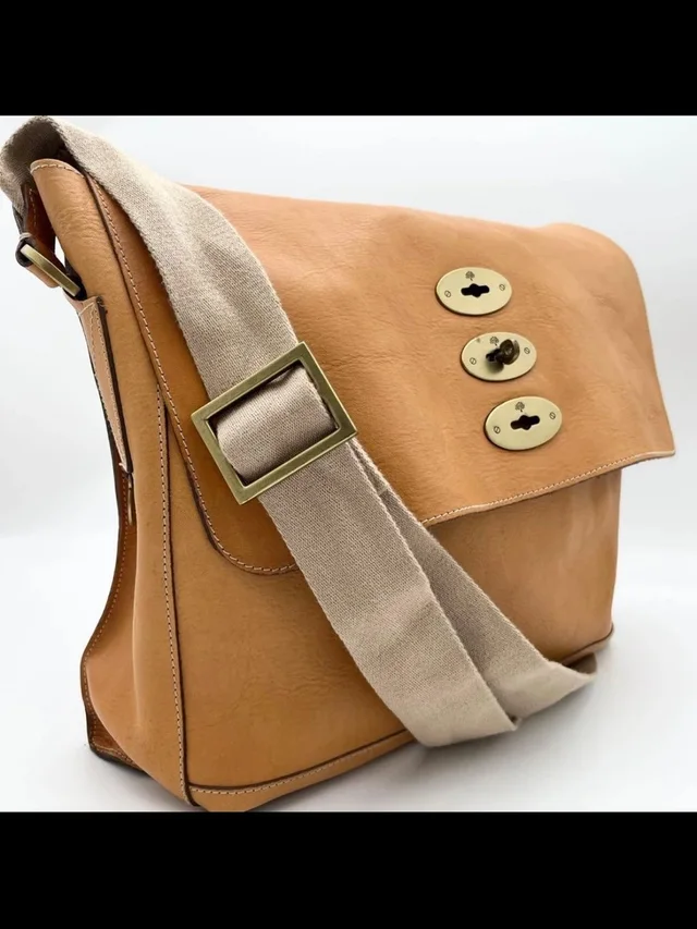 Mulberry Tan Leather Messenger Bag With Beige Canvas Strap in brown|neutral Canvas from Poshmark