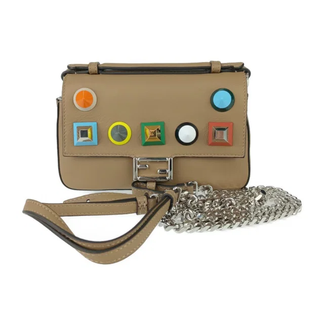 Fendi Chain Baguette Charm Leather Beige Bag in Beige Leather from HEWI