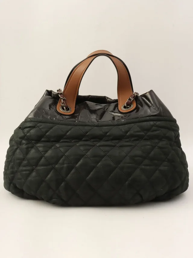 Chanel Circa 2011 In the Mix CC Mark 2-Way Bag Charcoal Grey/Dark Brown in Brown Calfskin from VINTAGE QOO TOKYO, photo 2 of 13