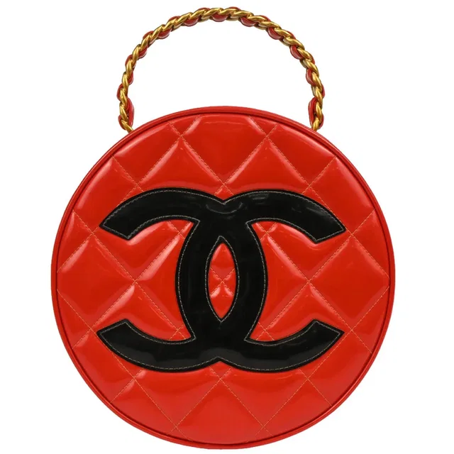 Chanel Red Patent Leather Round Vanity Handbag in Red Patent leather from AMORE Vintage Tokyo