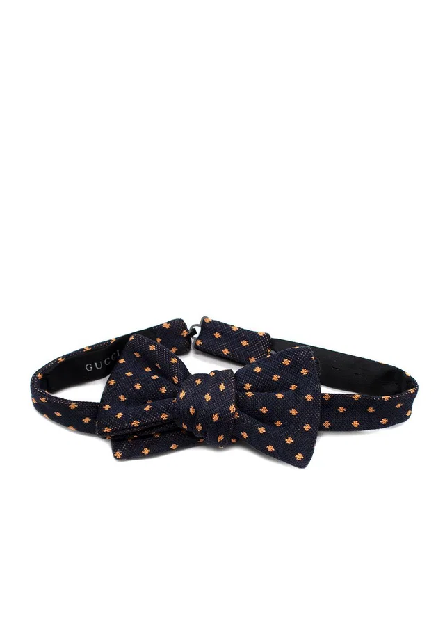 Gucci Navy Orange Pattern Bow Tie in Navy Woven leather from HEWI
