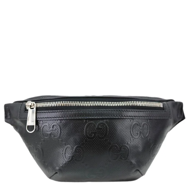 Gucci Tennis GG Calfskin Embossed Leather Belt Bag Black 658582 in Black Calfskin from Dallas Designer Handbags