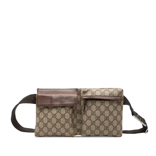 Beige Gucci GG Supreme Double Pocket Belt Bag in Beige Coated canvas from Designer Revival