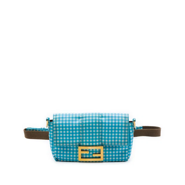 Blue Fendi Joshua Vides Mini Nylon Gingham Convertible Baguette Satchel in Blue Nylon from Designer Revival