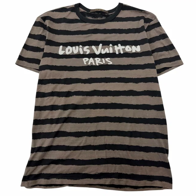 Louis Vuitton 100% Cotton Border Logo Print Crew Neck Short Sleeve T-Shirt Gray in Grey from The Reluxe