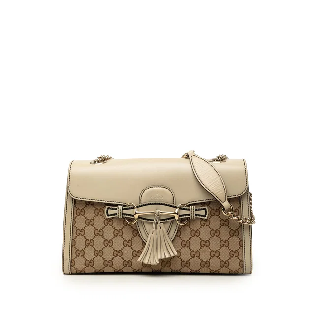 Beige Gucci Medium GG Canvas Emily Shoulder Bag in Beige Canvas from Designer Revival