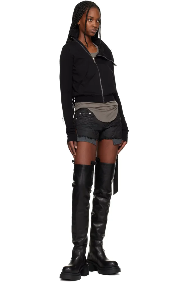 Rick Owens DRKSHDW Black Temple Lana Cut Off Denim Shorts, photo 4 of 4 from SSENSE
