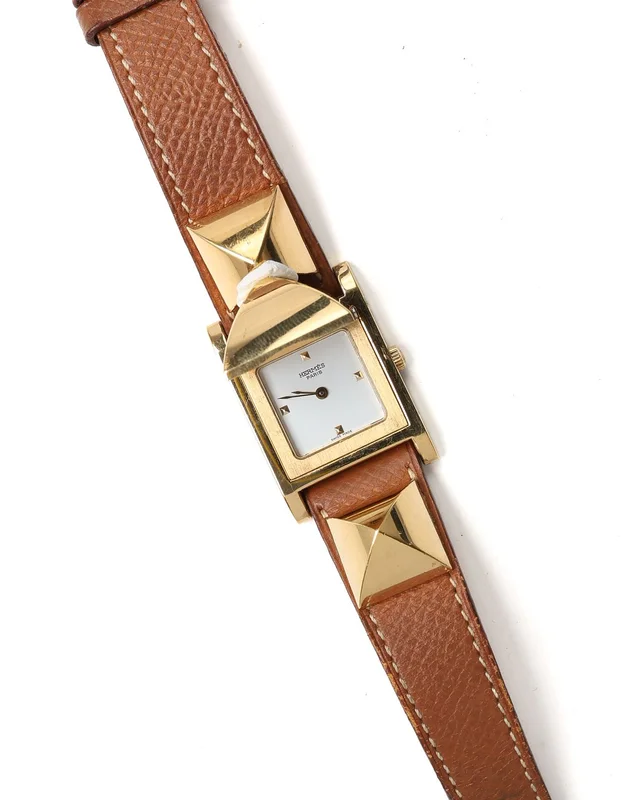 Hermès Medor 23mm Gold-Plated Watch in Gold Leather from A Retro Tale, photo 3 of 8