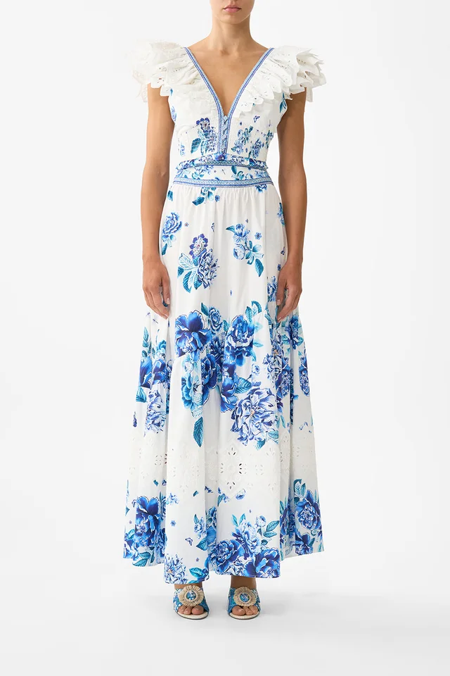 Camilla eBoutique DEEP V FRILL SHORT SLEEVE TOP A CERAMIC GARDEN from CAMILLA, photo 1 of 1