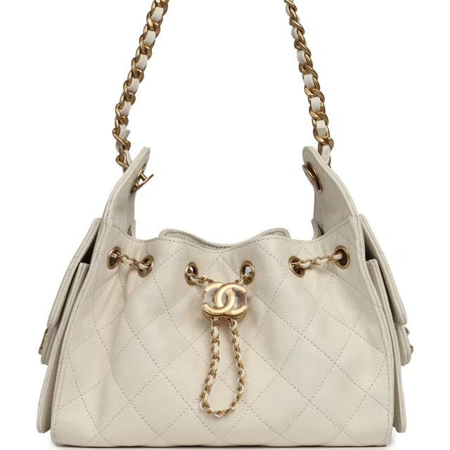 Chanel Mini 25 Hobo Bag White Caviar Antique Gold Hardware in White Caviar leather from Madison Avenue Couture