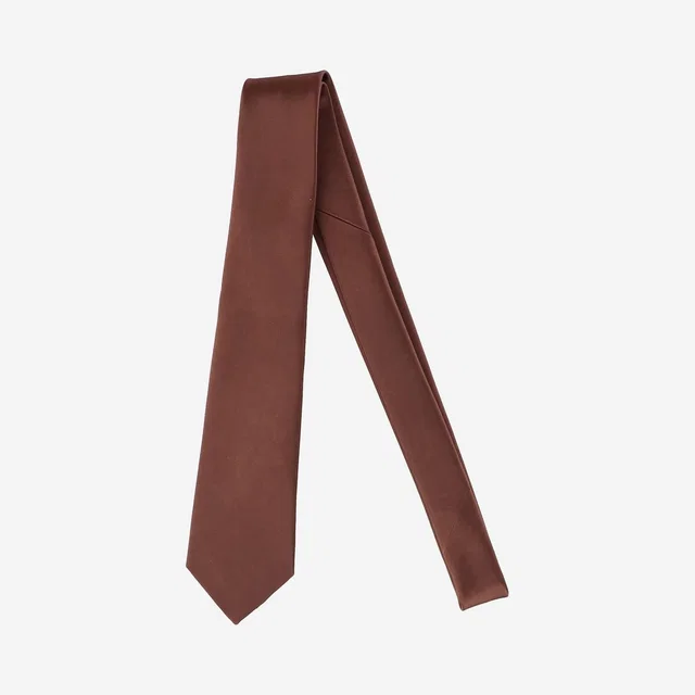 Saint Laurent Silk Satin Necktie — Brown Neckties in Brown Satin from HEWI