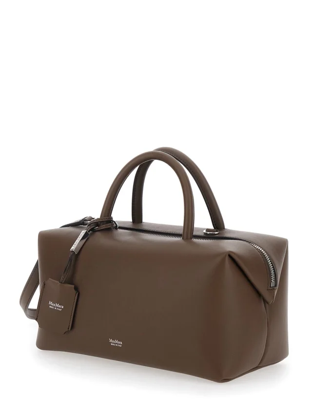 Max mara 'Holdall Media' Brown Handbag with Adjustable and Removable Shoulder Strap and Logo Lettering on the Front in Leather Woman in Brown 100% Lamb, photo 3 of 7 from Gaudenzi Boutique