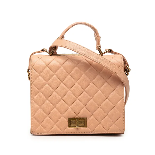 Beige Chanel Large Quilted Goatskin Reissue 2.55 Rita Top Handle Flap Satchel in Beige Goatskin from Designer Revival