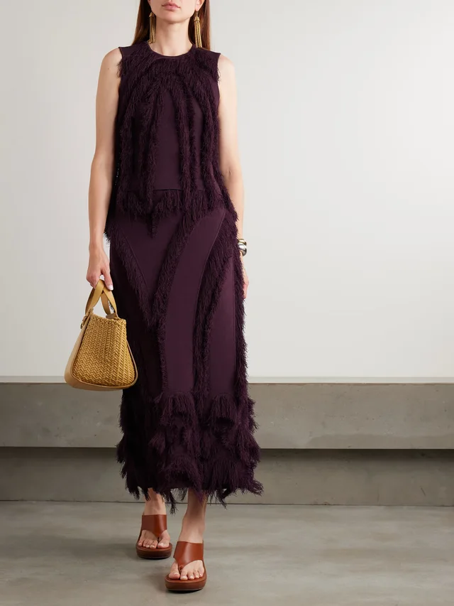 ULLA JOHNSON Bonnie fringed stretch-knit top in Purple, photo 2 of 2 from NET-A-PORTER (Canada)
