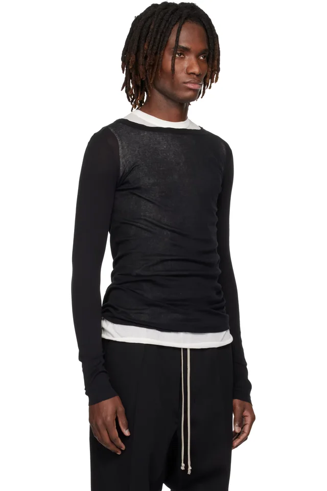 Rick Owens Black Temple Rib LS T-shirt, photo 2 of 4 from SSENSE