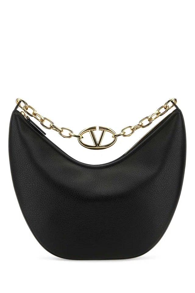 Valentino Garavani Logo-Chain Shoulder Bag — Black in Black Calfskin from HEWI
