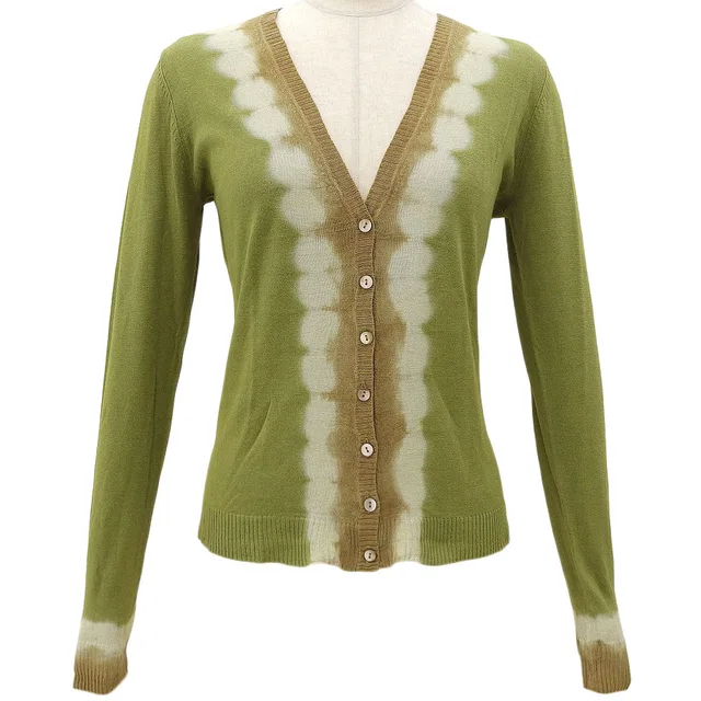 Max Mara シルクVネックカーディガン #S グリーン/ブラウン/ホワイト from VINTAGE QOO TOKYO