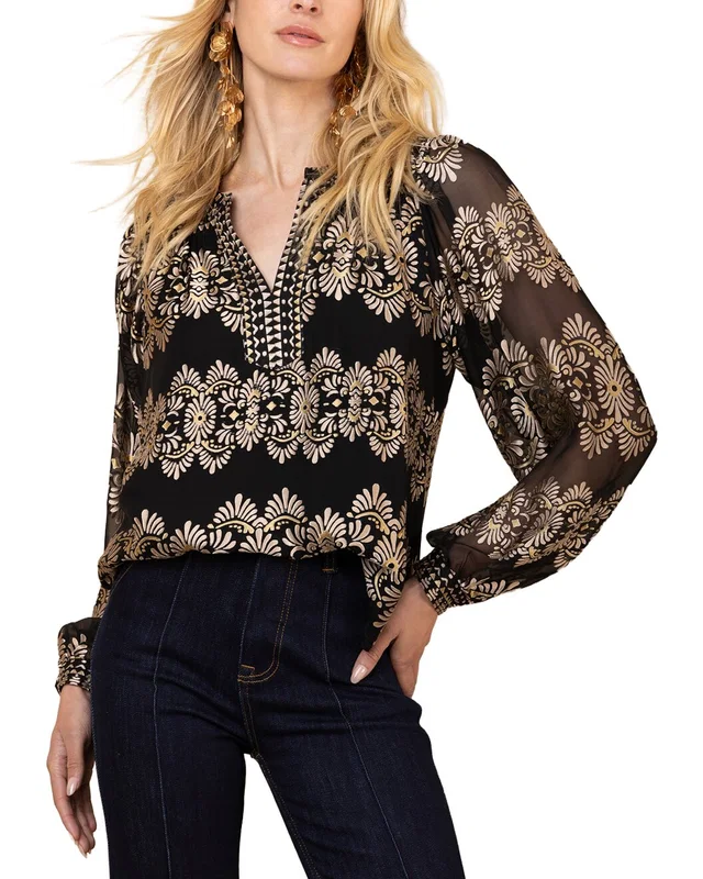 Hale Bob Long Sleeve Lexie Silk-Blend Blouse, image 1 of 1 from Rue La La