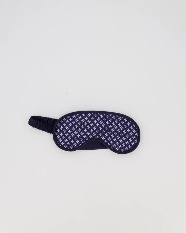Chanel Navy and White Eye Mask, Shawl and Pouch Silk Travel Sleep Set in White Silk from Sellier, photo 3 of 3