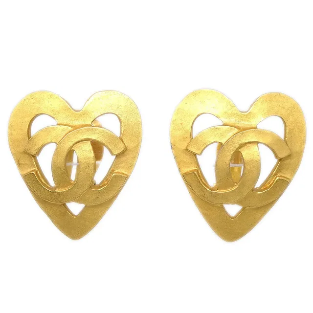 Chanel 1995 Heart Earrings Gold Clip-On 95P in Gold from AMORE Vintage Tokyo