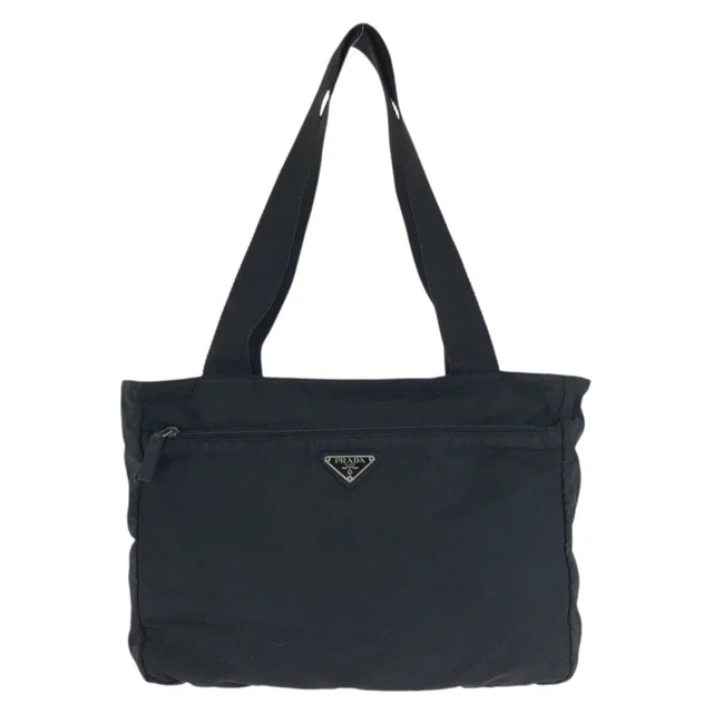 Prada Tessuto Black Silver Nylon Tote Shoulder Bag in Black Nylon from The Reluxe