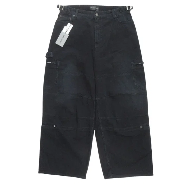 Balenciaga Soft Left Hand Wide Cargo Denim Pants Baggy L Black in Black Denim from The Reluxe