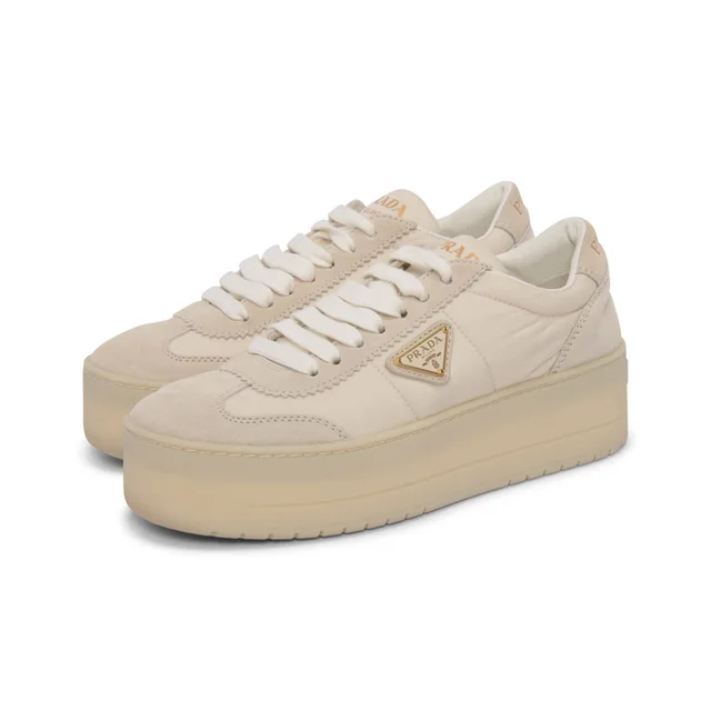 Prada & Nylon Downtown Bold Sneakers 36 in Ecru Suede from Blue Spinach
