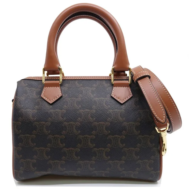 Celine Small Boston Handbag 2-Way Triomphe Canvas Gold in Gold Canvas from The Reluxe