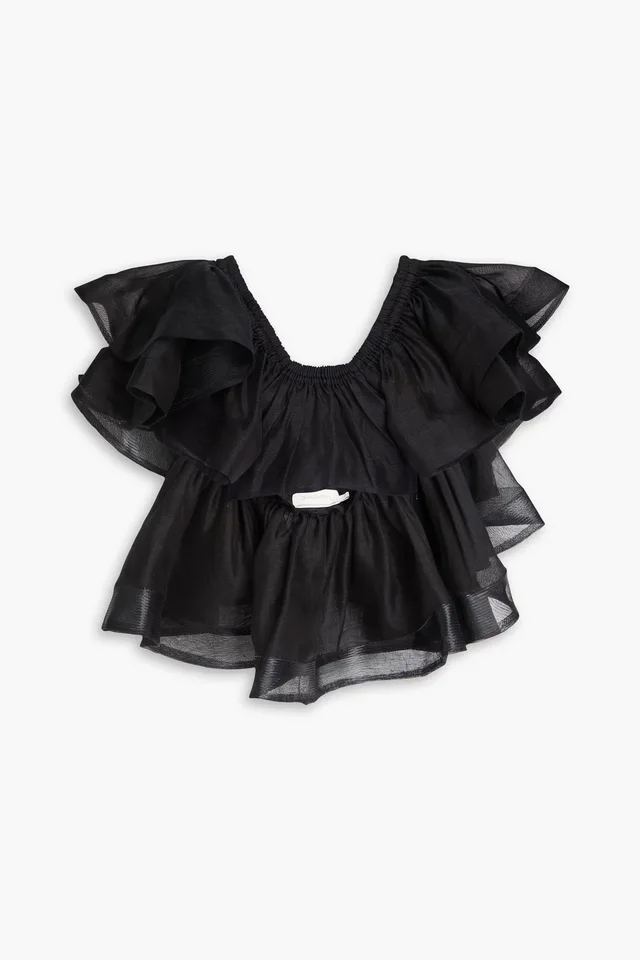 Zimmermann Cropped Tiered Linen and Silk-Blend Top from THE OUTNET, photo 1 of 1