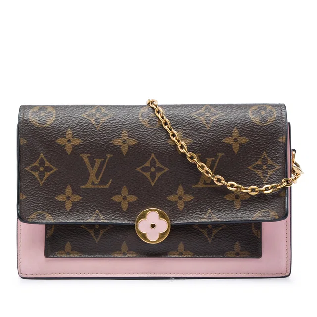 Brown Louis Vuitton Monogram Flore Wallet On Chain Crossbody Bag in Brown Coated canvas from Designer Revival