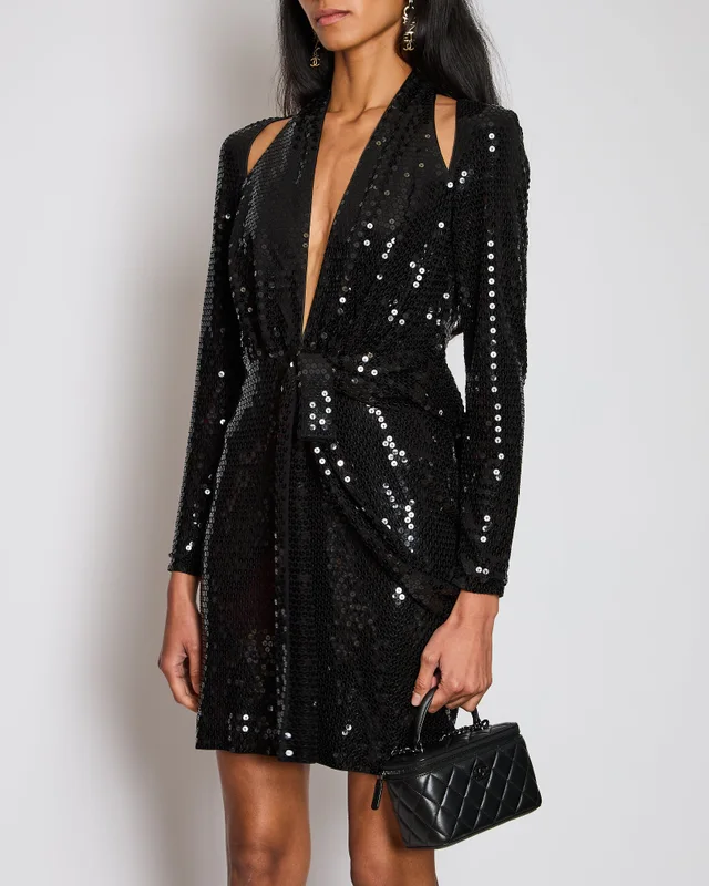 Tom Ford Black Sequin Embellished Mini Dress with Cut Outs and Draped Belt Detail Size IT 38 (UK 6) in Black from Sellier, photo 2 of 2