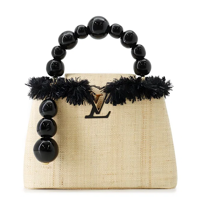 Louis Vuitton Capucines Jean-Michel Othoniel Artie Capucines Collection Natural/Noir Raffia Size MM in Black Raffia from GALLERY RARE