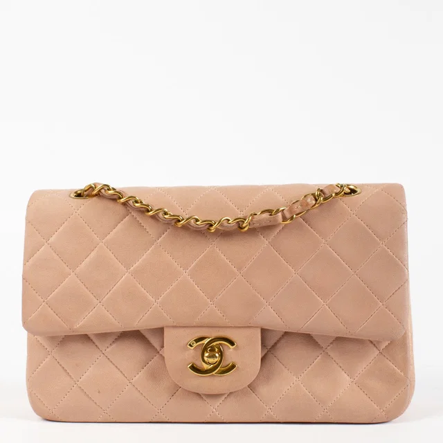 Chanel Vintage Nude Pink Small Classic Flap Bag in Pink Leather from Labellov
