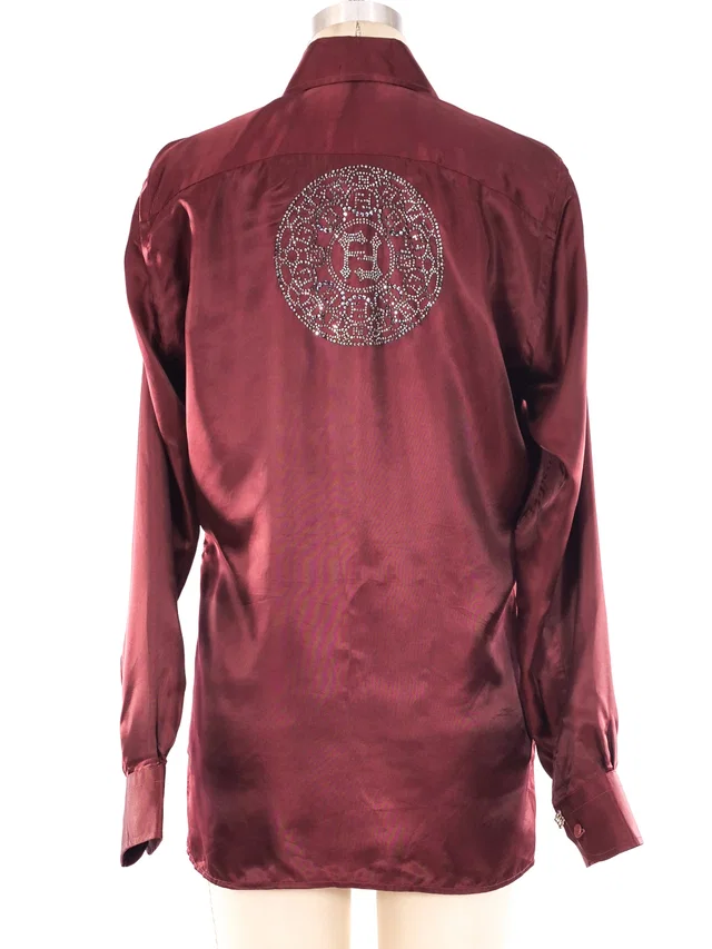 Fendi Logo Embellished Silk Blouse in Silk from Arcade Vintage