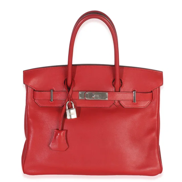 Hermès Rouge Casaque Swift Birkin 30 Phw Red Leather Handbag in Red Swift leather from HEWI