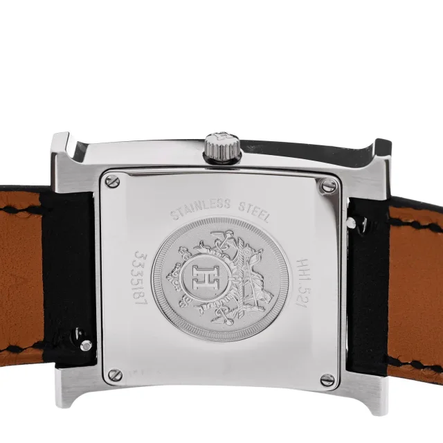 Hermès Stainless Steel Barenia Lacquer 26mm Heure H Hour Quartz Watch Noir in Black Calfskin from FASHIONPHILE, photo 4 of 5