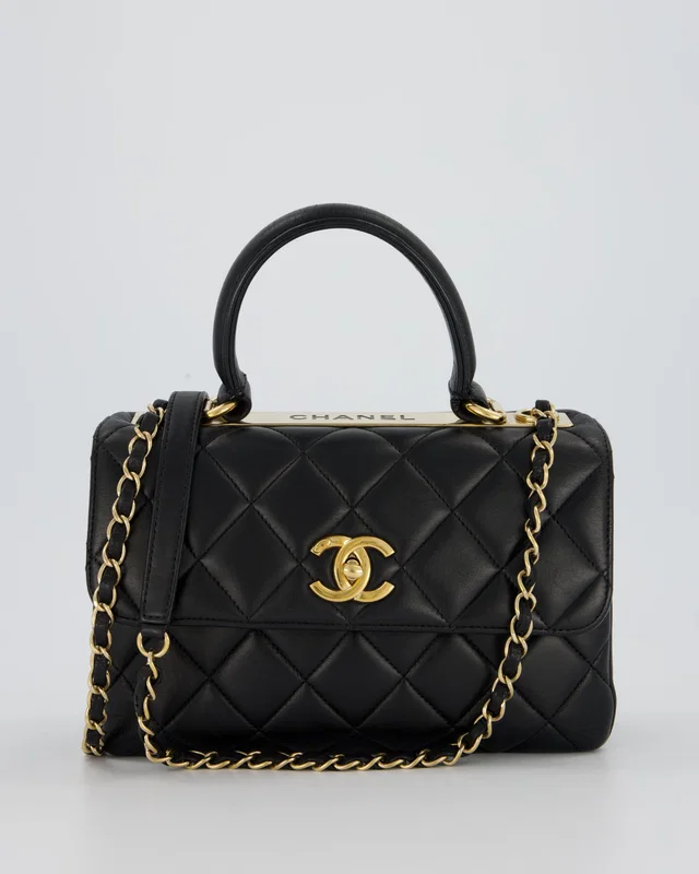 Chanel Black Small Trendy CC Top Handle Flap Bag in Black Lambskin from Sellier